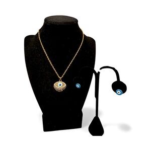 Light Blue in Gold Tone Evil Eye Necklace and Earring Set